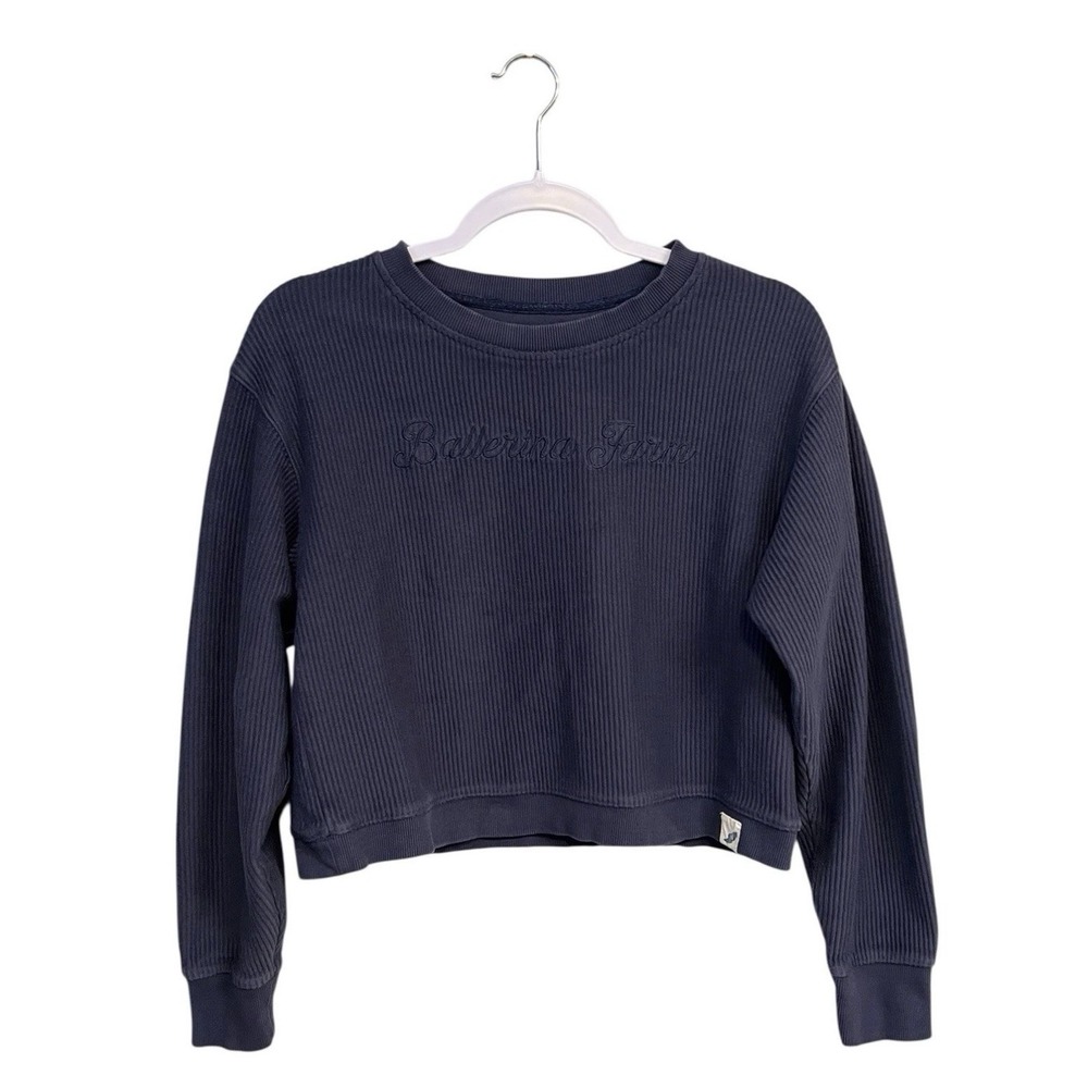 Ballerina Farm Blue Corded Crewneck Cropped Sweatshirt Size Medium Cabin Street
